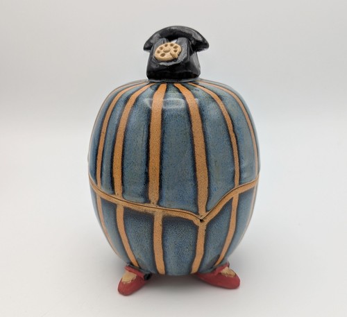 Raven pottery whimsical lidded - raven,